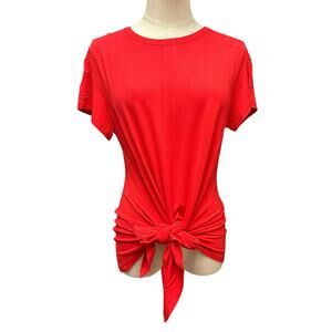 CAARA Sz Large Red Rayon Blend Waist Tie Buttery Soft Casual Plain Crewneck Tee